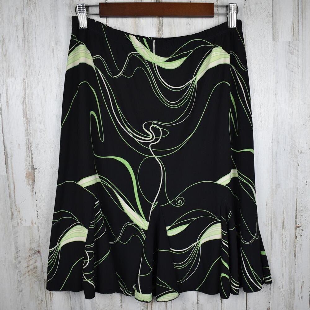 Y2K Whimsigoth Abstract Skirt Women's Large Green Black Swirl Fairy Grunge VTG